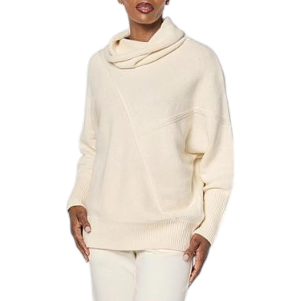 WynneCollection Women's Seaming Detail Cowl-Neck Sweater Cream - Regular